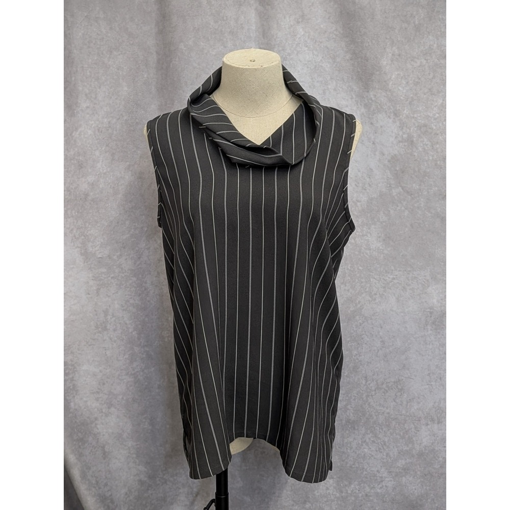 Ann Taylor Womens Small Black Pinstripe Cowl Neck Sleeveless Tunic Top Blouse